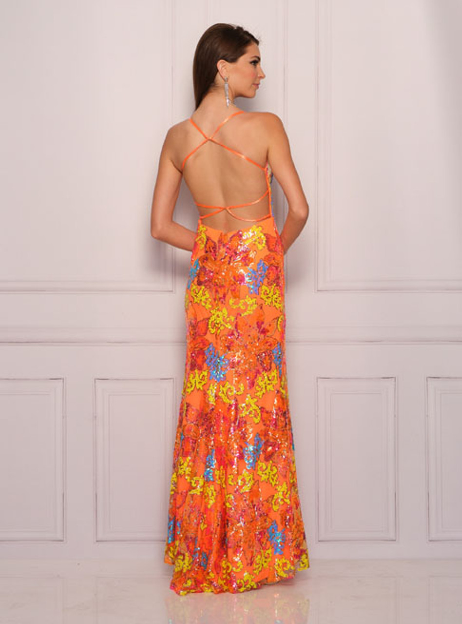 neon orange prom dress